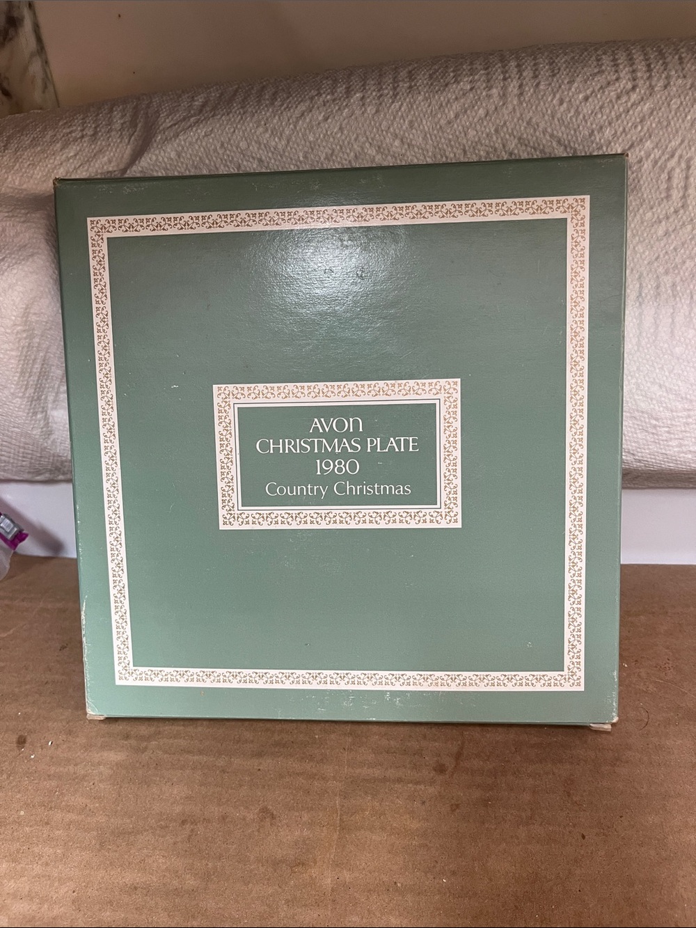 Avon Green Christmas Plate Box Art - Sage Green 1980
